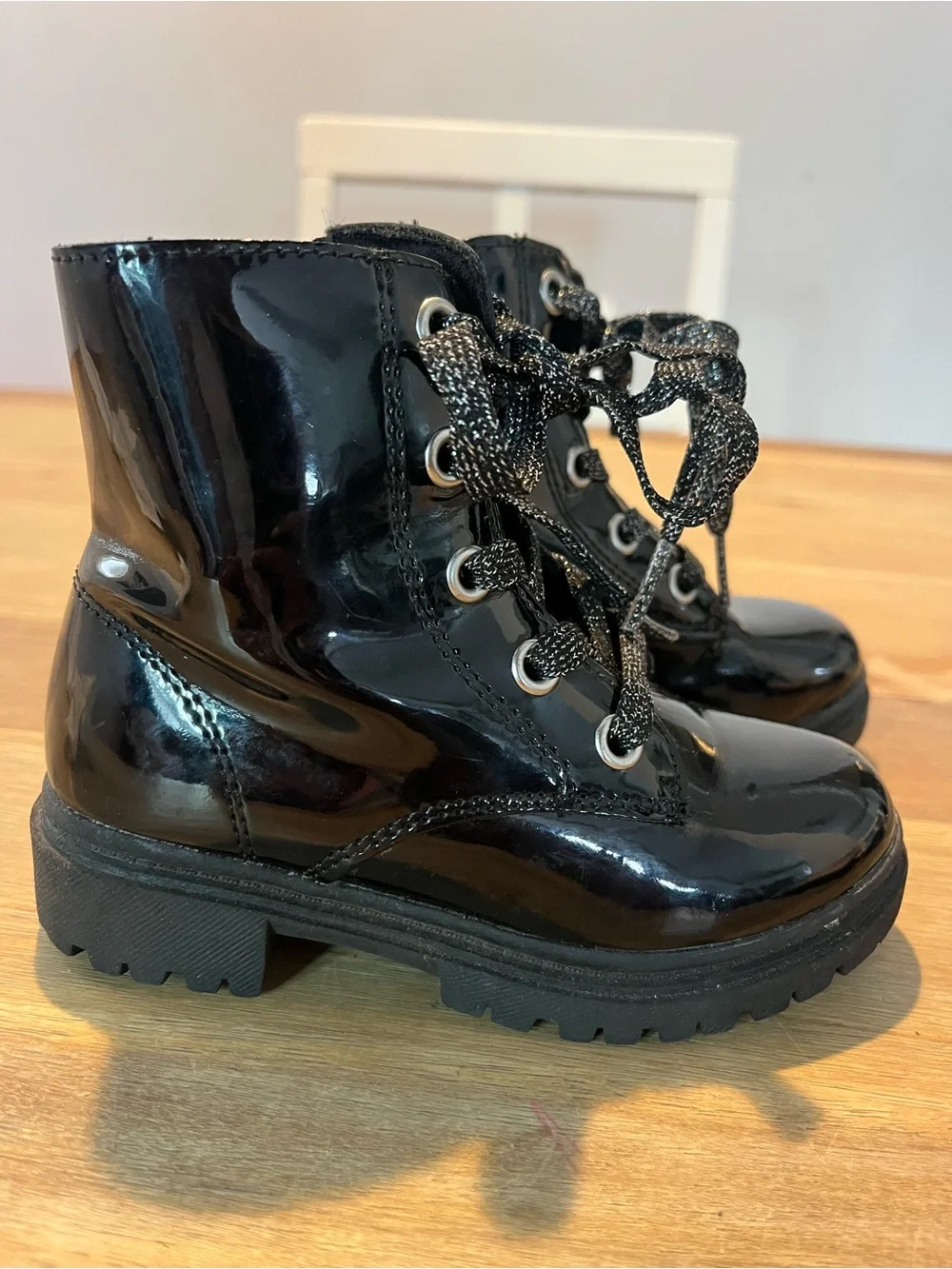 jumping beans Shiny Black Patent Lace-Up Combat Boots